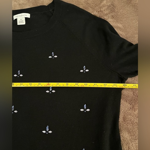 Liz Claiborne Black "Fleur-de-lis" like Bejeweled Soft Sweater sz XL - Picture 6 of 7